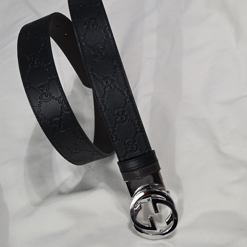Gucci Reversible Black Brown Leather Belt with Silver Double G Buckle 32/34 - Picture 3 of 15